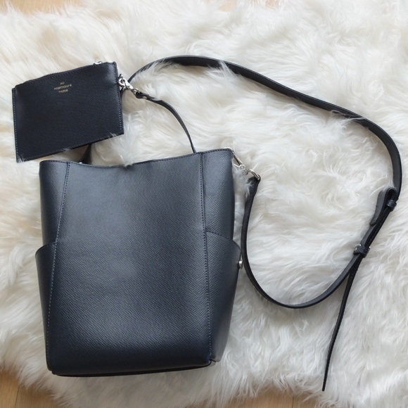 Au Printemps Paris Handbags - Au Printemps Paris Grained Leather Bucket Navy Bag